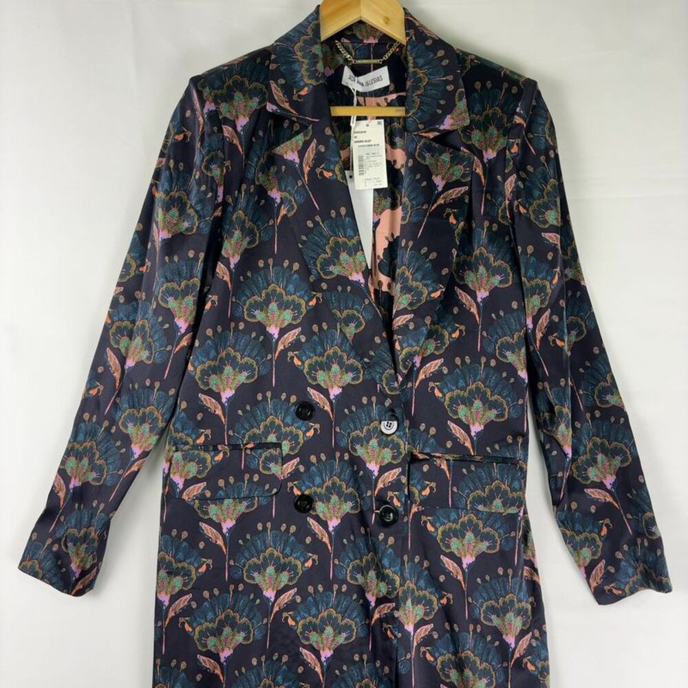 Longline Silk Coat - Navy and Pink - Picture 3 of 7